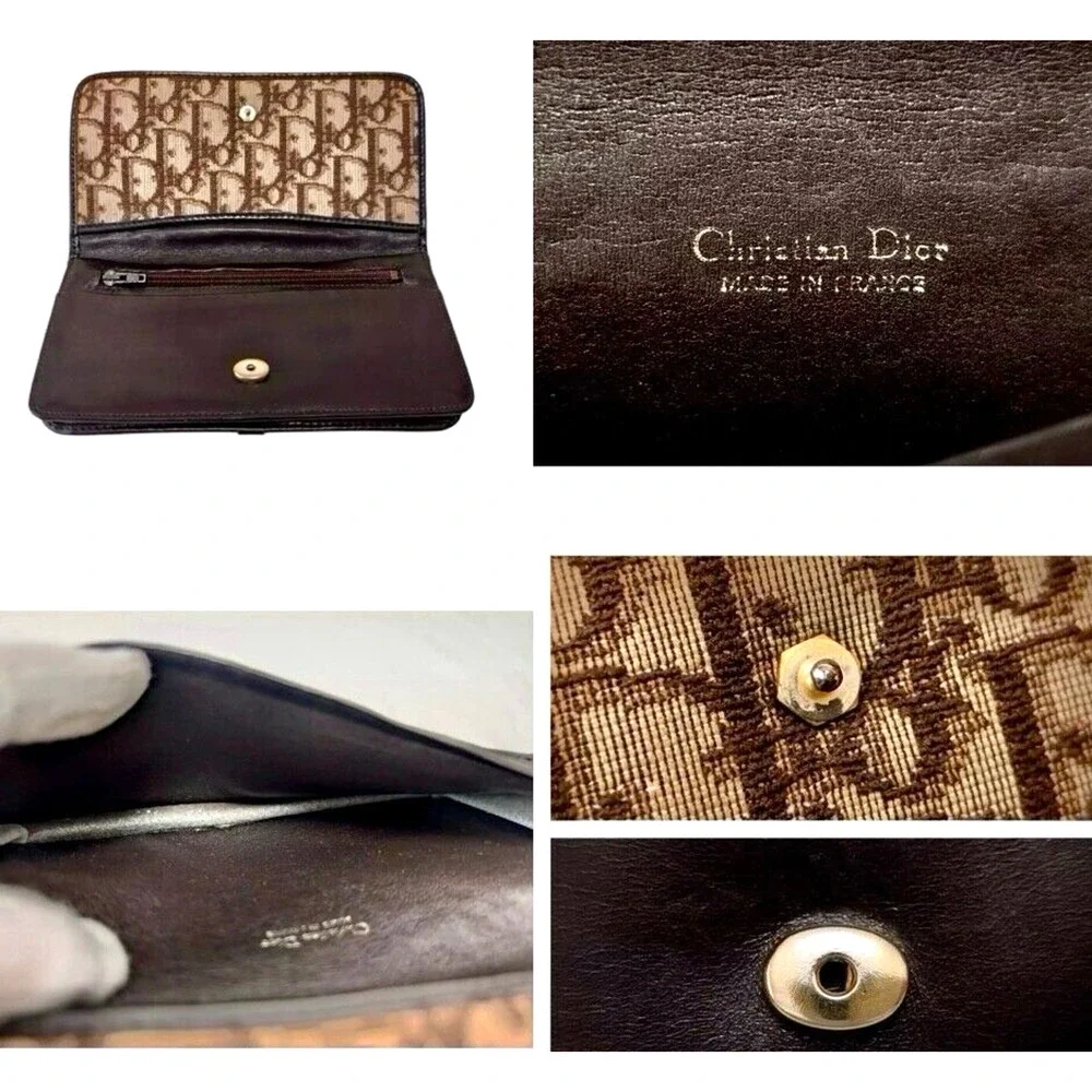 Authentic Vintage CD Christian Dior Trotter Long Wallet Canvas Leather Trim
